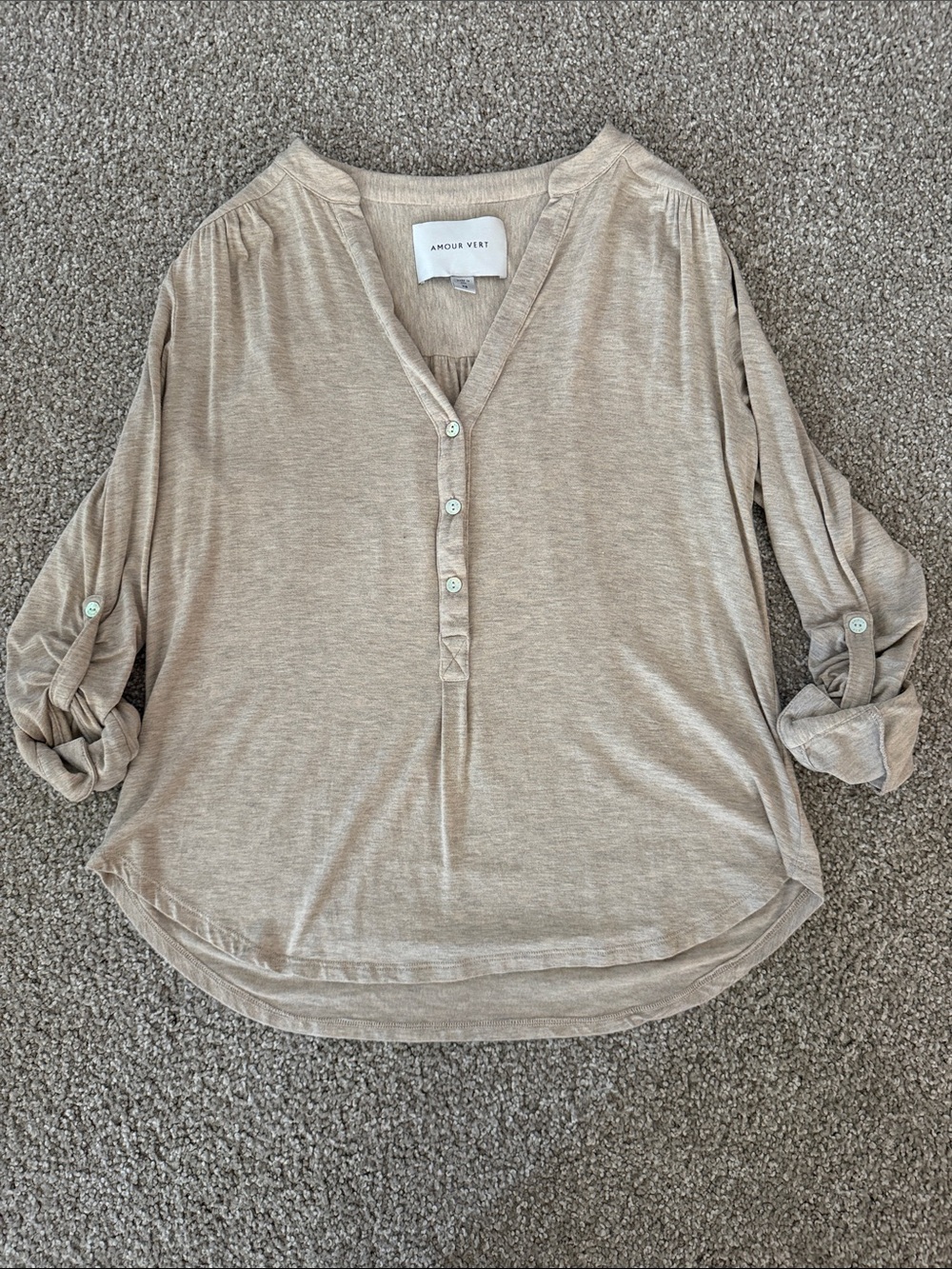 Amour Vert Light Beige V-Neck Henley Tunic